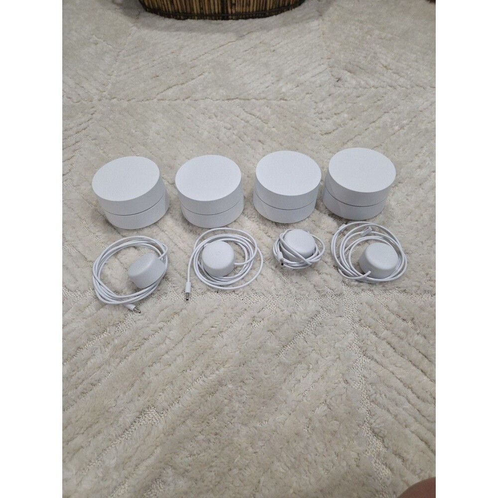 Google Wifi Whole Home Wi-Fi System - White GJ2CQ 4 Pack With Cords. EUC B5